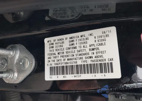 2011 Honda Accord 2.4 Ex из США, поврежденный, VIN 1HGCP2F78BA155788